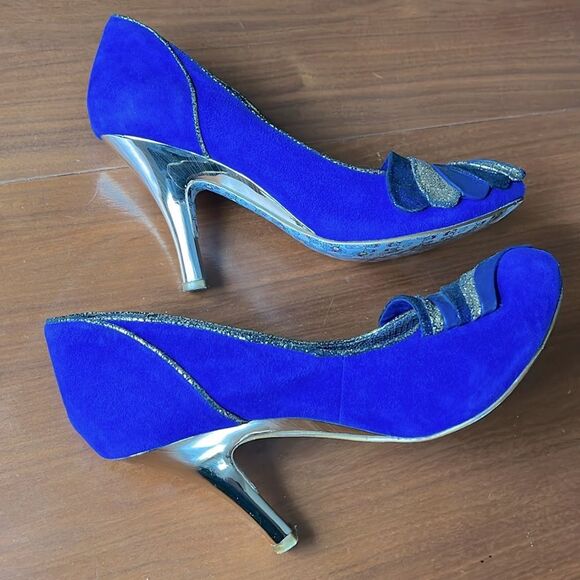 Irregular Choice Women's Royal Marriage Blue and Gold Heels US 7 / 38 - Picture 13 of 16